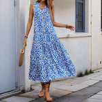 Summer Mid Length Sleeveless V neck Abstract Pattern Printing Dress