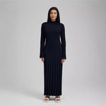 Autumn Winter Knitted Dress Casual Waist Tight round Neck Large Pit High Collar Slimming Knitted Maxi Dress for Women