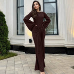 Women Clothing Autumn Pleated Waist Tight Lace up Long Sleeve Dress Women