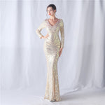 Positioning Floral Cutting Craft Magic Color Sequin Annual Meeting Wedding Long Sleeve Evening Dress