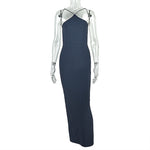 Solid Color Elegant Women Dress Elegant One Step Low Waist Hip Dress Halter Sleeveless Backless Maxi Dress