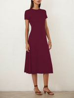 Summer Casual round Neck Short Sleeve Slim Fit A line Swing Dress