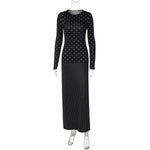 Women Autumn Long Sleeve round Neck Polka Dot Slim Fit Maxi Dress Casual Sheath Dress
