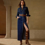 Women Clothing Long Sleeve Breasted Maxi Dress(Without Belt)