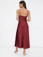 Women Clothing Spring Summer Satin Sling Deep V Plunge neck Slim Solid Color Dress