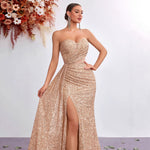 Light Luxury Sequ Tube Top Sexy High Waist Slit Fishtail Evening Dress Cocktail High Grade Socialite Dress