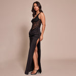 Women Clothing Autumn Winter Sexy Sleeveless Vest Lace Stitching Side Slit Dress for Women