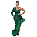 Sexy Sequin Single Shoulder Mesh Stitching Irregular Asymmetric Dress