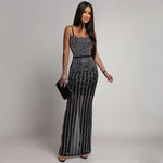 Rhinestone Sexy Suspenders Dress Party Long Dress Women