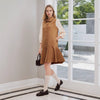 Fashionable Elegant Girls Autumn Suede Spun Yarn Slimming Short Cropped Puff Sleeve Waist Slimming Dress