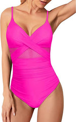 S - XXL Sexy Mesh See Through Women Swimwear One Piece Swimsuit Women's Swimwear Ruched Push Up Bathing Suit Swim Beach Wear