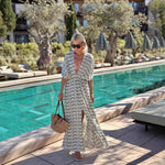 Summer Dress Printed V neck Waist Tight Holiday Swing Dress Women