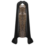 Elegant Sexy Leopard Print Sequin Cami Dress Dress Black Chiffon Cloak Two Piece Maxi Dress