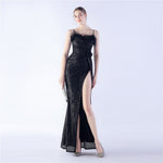Ostrich Hair Craft Floral Wedding Annual Meeting High End Evening Dress