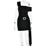 Women One Shoulder Sexy Ruffle Hip Short Dress