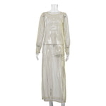 Women Clothing See through round Neck Long Sleeve Split Sun Protection Sexy Dress