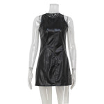 Women Clothing Sexy Sleeveless Vest Dress Slim Fit Slimming Retro Faux Leather Dress Short Dress