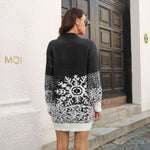 Christmas Woolen Women Snowflake Jacquard Lantern Sleeve Loose Knitted Dress Autumn Winter Women Clothing