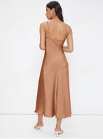 Women Clothing Spring Summer Satin Sling Deep V Plunge neck Slim Solid Color Dress