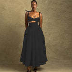 Women Clothing Solid Color Dress off the Shoulder Strap Sleeveless Large Dress