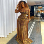 Elegant Retro Women Waist Slimming Micro Transparent A line Printing round Neck Long Sleeved Dress