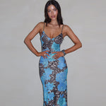 Fall Women Clothing Maxi Dress Street Elegant Slim Print Design Sling Dress Women