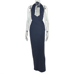 Street Solid Color Women Clothing Ruffle Hip One Step Low Cut Slim Fit Halter Slimming Maxi Dress