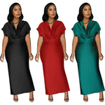 Women Wear V neck Short Sleeve Elegant Slim Back Slit Dress