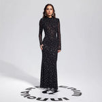Arrival Black Dress Sexy Strap Rhinestone Tight Long Sleeve Dress
