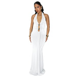 Women Wear Sexy Backless Halter Deep V Plunge Neck Solid Color Dress