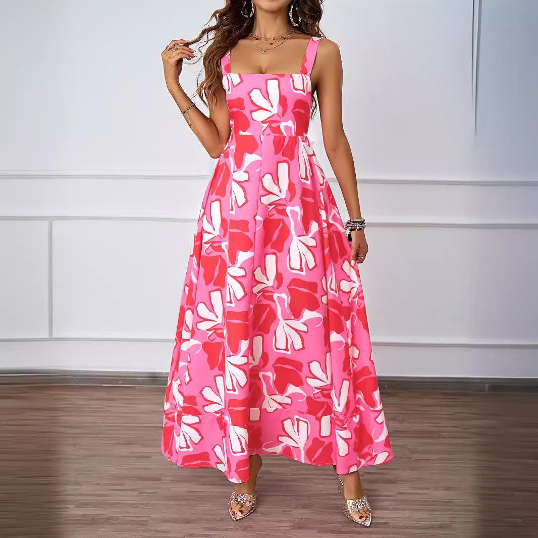 Women Clothing Summer Casual Strap Elegant A line Dress Floral Printed Dress