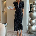 Women Clothing Digital Printing Summer French Short Sleeve Dress V neck Pleated High Waist Floral Maxi Dress