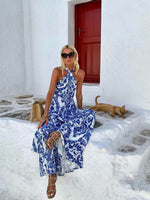 Dress Internet Celebrity Same Print Backless Halter Maxi Dress Dress Women