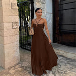 Summer Solid Color Tube Top Pleated Sleeveless Sling Dress