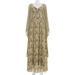 Retro Mori Green Dress Slimming Batwing Sleeves Sun Protection Cardigan Cinched Slimming Maxi Dress Two Piece Sets