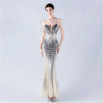 Dress Positioning Floral Sequin Craft Beaded Strap Evening Dress