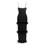 Women Clothing Sexy Black Camisole V neck round Bar Ostrich Hair Chain Knitted Bandage One Piece Dress