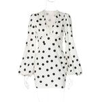 Polka Dot Printed Sexy Deep V Plunge neck Slim Fit Bell Sleeve Sheath Dress for Women
