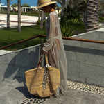 Women Clothing See through round Neck Long Sleeve Split Sun Protection Sexy Dress