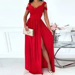 Women Clothing Maxi Dress Printed V neck Elegance Sleeveless Sexy Slit Dress