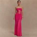 Summer Sleeveless Tube Top Dress Sexy Pleated Hollow Out Cutout Slim Dress for Women