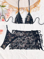 S - XL with Skirt 3D Flowers Sequins Bikini Female Swimsuit Women Swimwear Three-pieces Bikini Set Bathing Suit Swim Beachwear