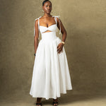 Women Clothing Solid Color Dress off the Shoulder Strap Sleeveless Large Dress