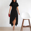 Women Clothing Elegant Irregular Asymmetric Hem Side Fastener Decoration Dress