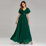 Hand-Folded Large V-neck Dress Chiffon Elastic Banquet Bridesmaid Evening Dress for Women