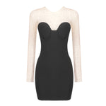 Summer Black Particle Diamond Mesh Stitching Bandage Elastic Dress Women Clothing