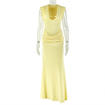 Simple Slim Fit Women Street Pleated Hip Dress Sexy V neck Sleeveless Elegant Dress