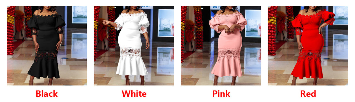 D368 cross-border women's fashion temperament lace off-the-shoulder fishtail party sexy party dress foreign trade dress