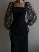 Women Concise Elegant Embroidery Stitching Hip Dress