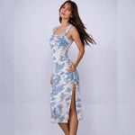 Summer Fresh Maxi Dress Square Collar Slimming Side Slit Sling Dress